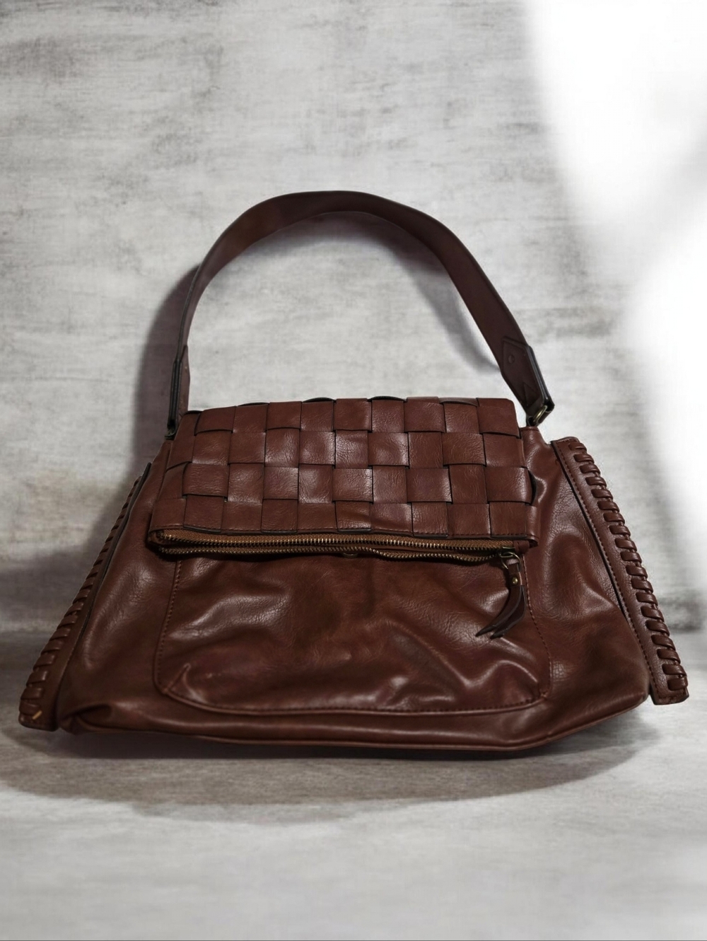 Classic Brown Woven Shoulder Bag - Women